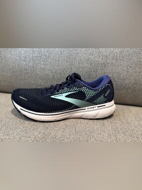 Brooks women's Ghost Running Shoe - Navy with Mint Green Accents